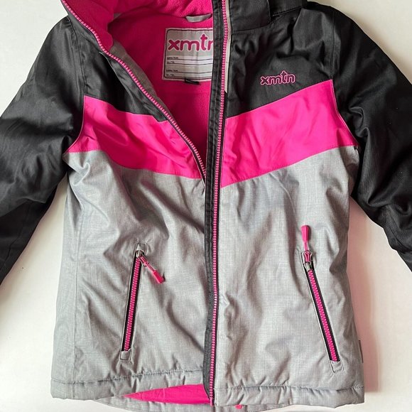 XMTN Girl's Hooded Winter Ski Coat JACKET size 12 Black grey pink Medium - Picture 3 of 7